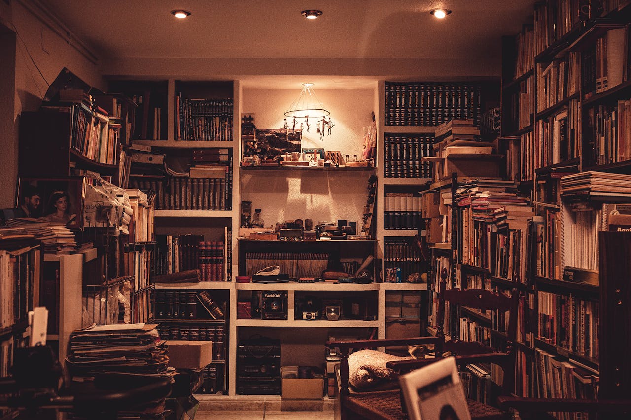 a look at the cluttered study